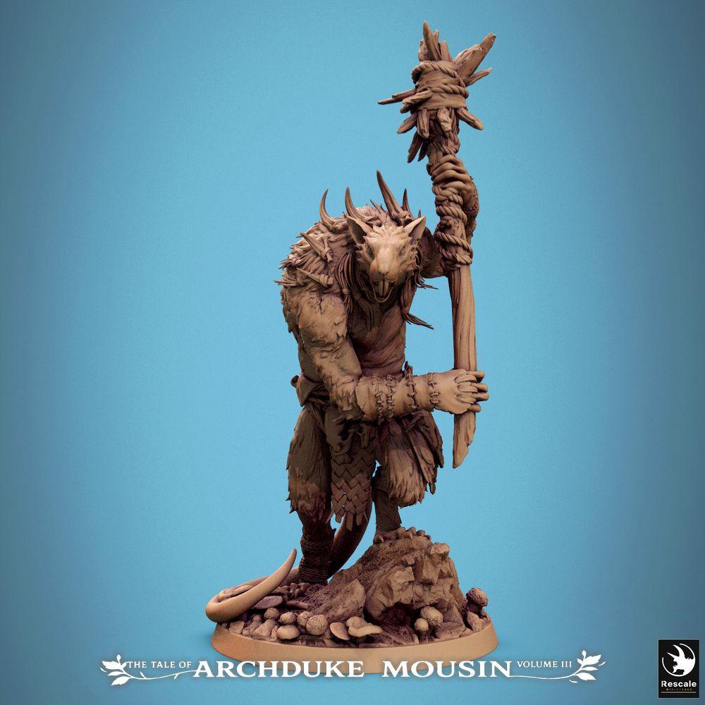 Foto del producto Tabletop 28mm Lord of the Print (LotP) 0: Miniatura de Tabletop: Chamán Rattling con bastón totem - Sacerdote de bestias, hechicero tribal, portador de tótem | Ataque de Ratas (25_07_O1)