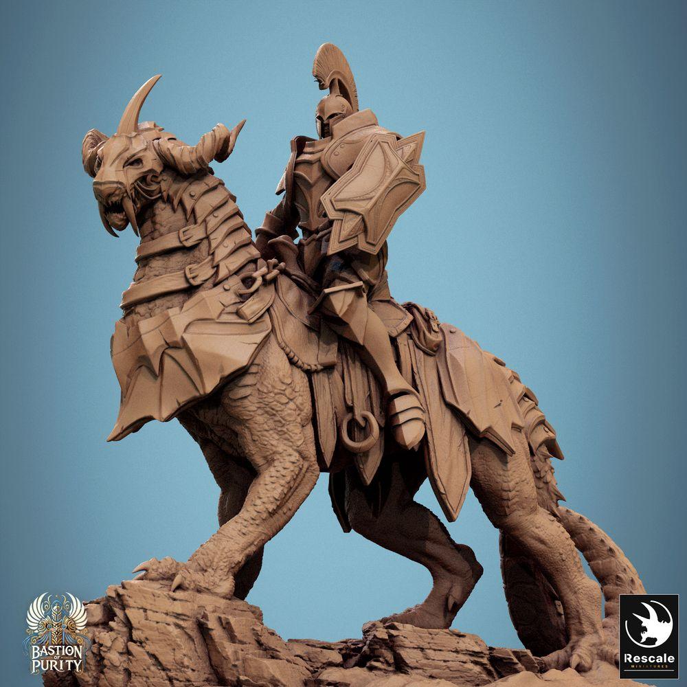 Produktfoto Tabletop 28mm Lord of the Print (LotP) 0: Tabletop Miniatur: Drakonischer Echsenritter auf gepanzerter Bestie mit Schild - Monsterreiter, Elite-Kavallerie Champion/Held, Wargaming Figur, Diorama (24_09_I8)