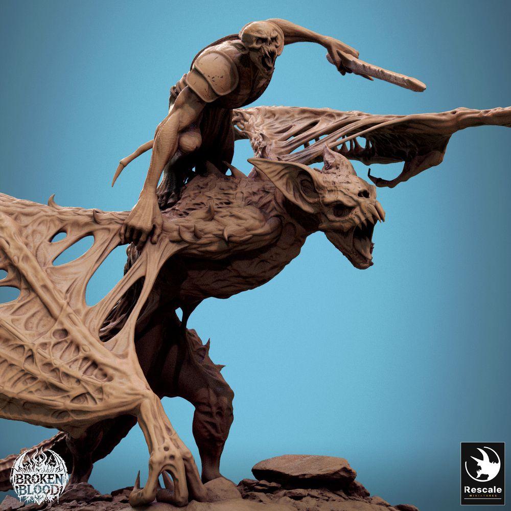 Foto del producto Tabletop 28mm Lord of the Print (LotP) 2: Miniatura de Tabletop: Jinete demoníaco sobre bestia alada, jinete no muerto ghoul, caballería del caos, monstruo jefe volador de terror (24_11_D1)