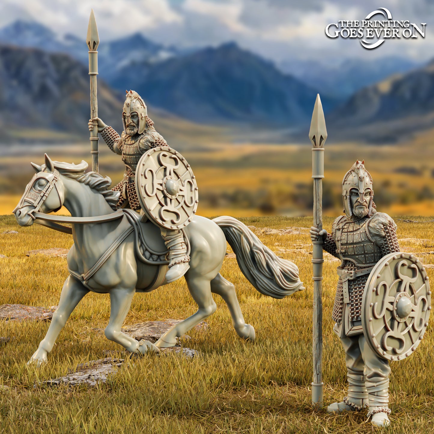 Produktfoto Tabletop 28mm The Printing Goes Ever On (TPGEO) 0: Eowar Herrscher der Mark - Zu Fuß und auf dem Pferd - Mächtiger König