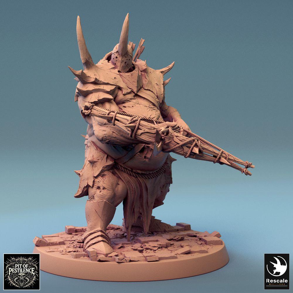 Foto del producto Tabletop 28mm Lord of the Print (LotP) 0: Miniatura de Tabletop: Oger-Armbrustschütze - Mutantes-Bruto, campeón corrupto, monstruo de combate a distancia con ballesta pesada, armadura de placas con espinas y casco con cuernos (24_08_D8)