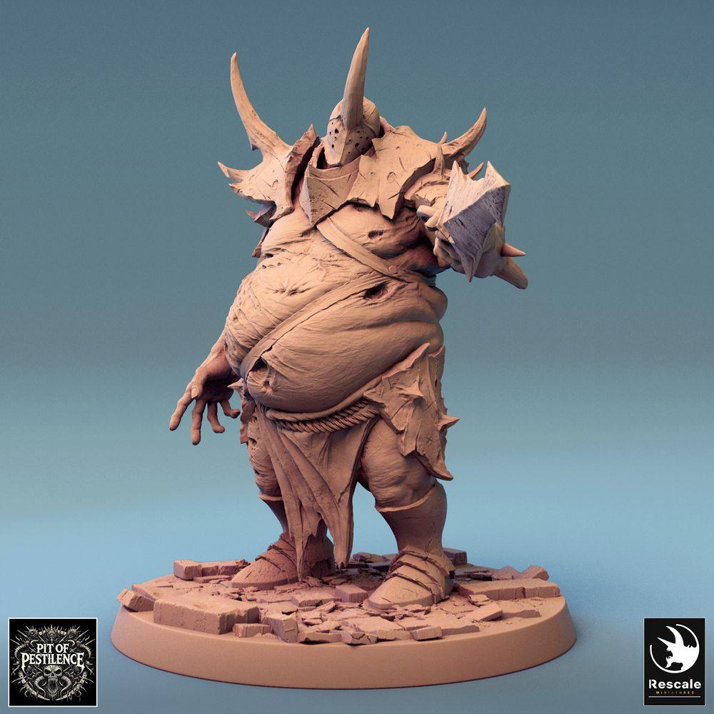 Foto del producto Tabletop 28mm Lord of the Print (LotP) 0: Miniatura de Tabletop: Guerrero de la Plaga / Caballero Corrupto / Guerrero Demoníaco - Campeón Rompefrentes con guante de armadura con pinchos, casco con cuernos, base de escombros (24_08_D15)