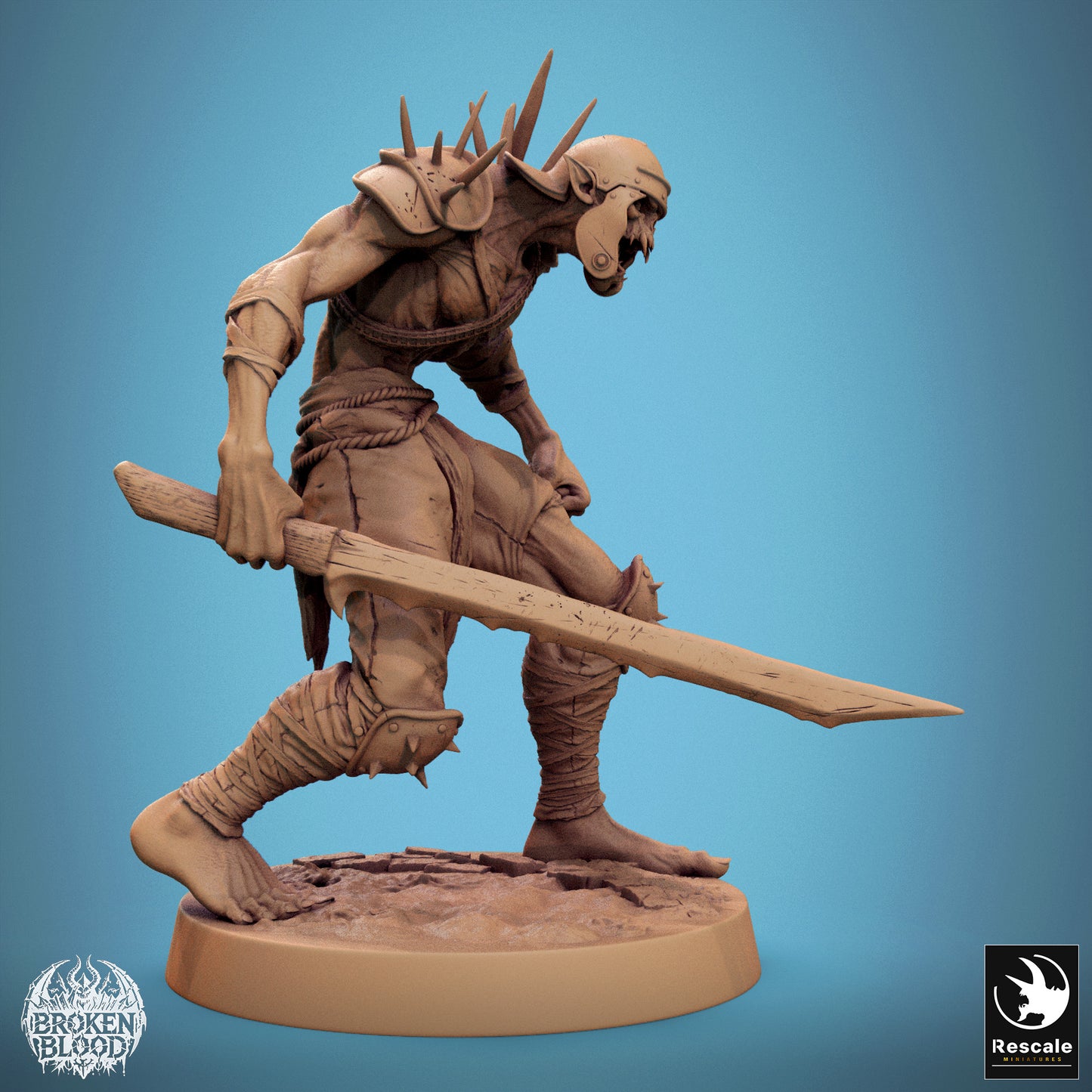 Foto del producto Tabletop 28mm Lord of the Print (LotP) 1: Miniatura de Tabletop: Ghul-Berserker Ravager (Ghoul), guerrero no muerto y marodeador maldito con machete dentado y armadura de pinchos (24_11_C1)