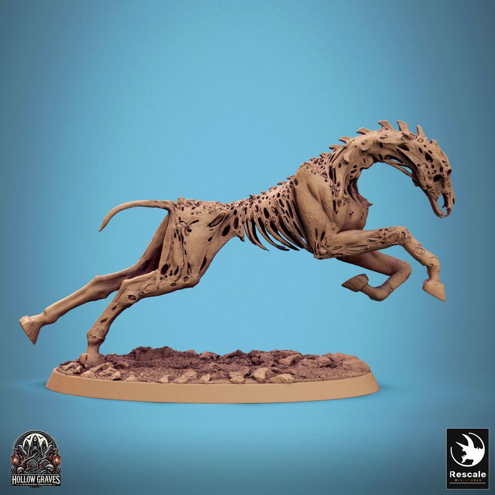Foto del producto Tabletop 28mm Lord of the Print (LotP) 0: Miniatura de Tabletop: Montura no muerta - Caballo zombi, caballo de huesos en carga, salto de Doomstride C4, montura de nigromante (24_10_C4)