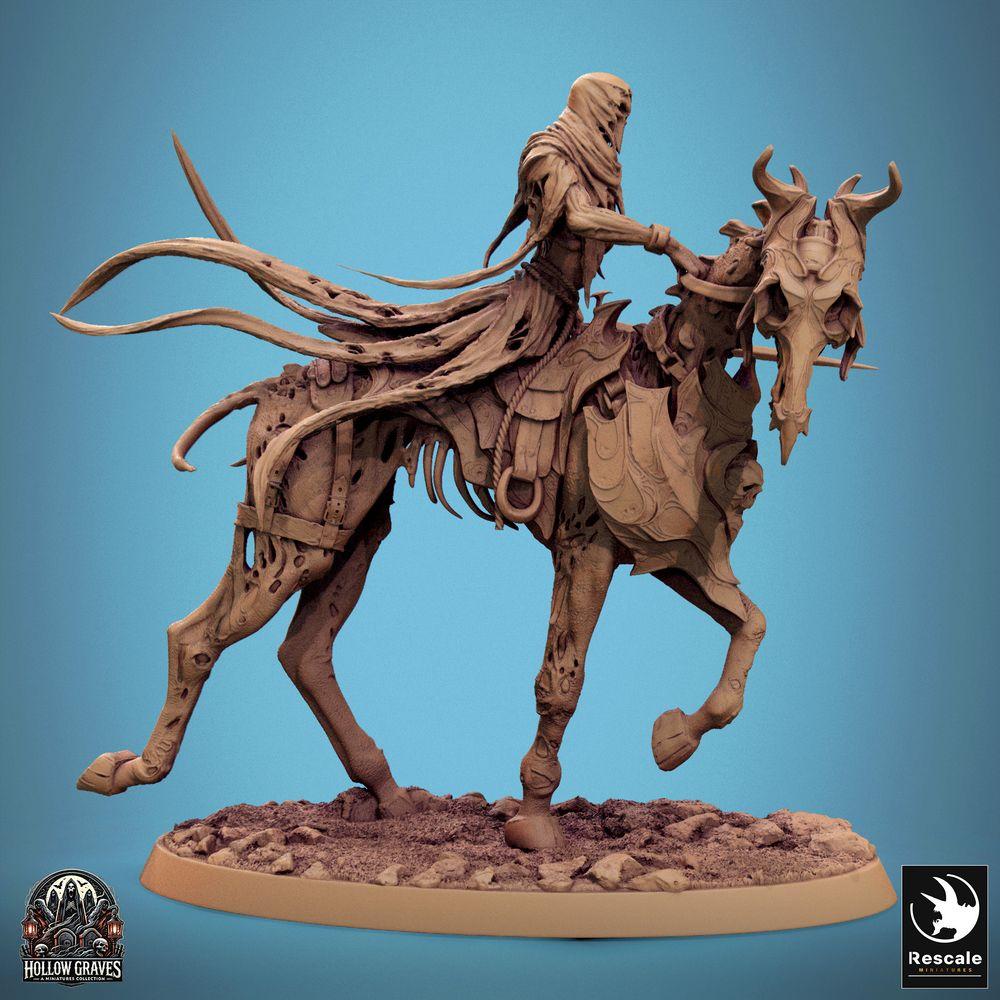 Foto del producto Tabletop 28mm Lord of the Print (LotP) 0: Figura de fantasía: Caballero de la muerte no muerto a caballo, jinete de sombras con espada larga, líder de la caballería fantasma (24_10_C5)