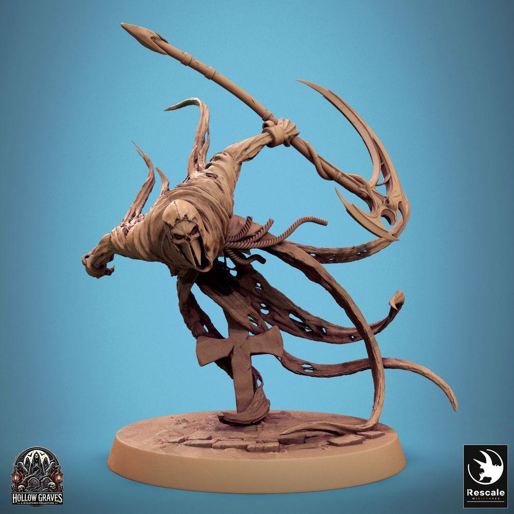 Foto del producto Tabletop 28mm Lord of the Print (LotP) 0: Miniatura de Tabletop: Muerto Segador / Reaper / Wraith, espíritu enmascarado, asesino espectral con guadaña de doble hoja (24_10_B5)