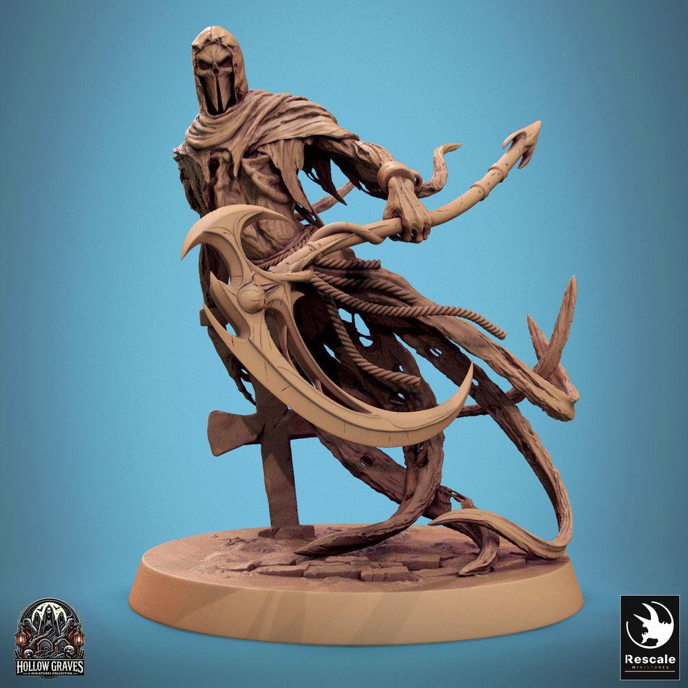 Foto del producto Tabletop 28mm Lord of the Print (LotP) 0: Miniatura de Tabletop: Segador No Muerto Wraith, espíritu enmascarado/revenant, guerrero espectral con arma de doble guadaña, guardián de la tumba (24_10_B9)