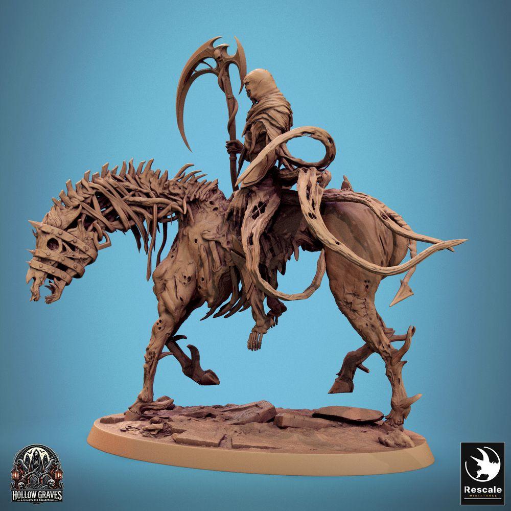 Foto del producto Tabletop 28mm Lord of the Print (LotP) 0: Miniatura de Tabletop: Jinete no muerto sobre caballo esquelético, Reaper con guadaña, Caballero de la muerte, líder de la caballería de hueso con guadaña-polea (24_10_E2)