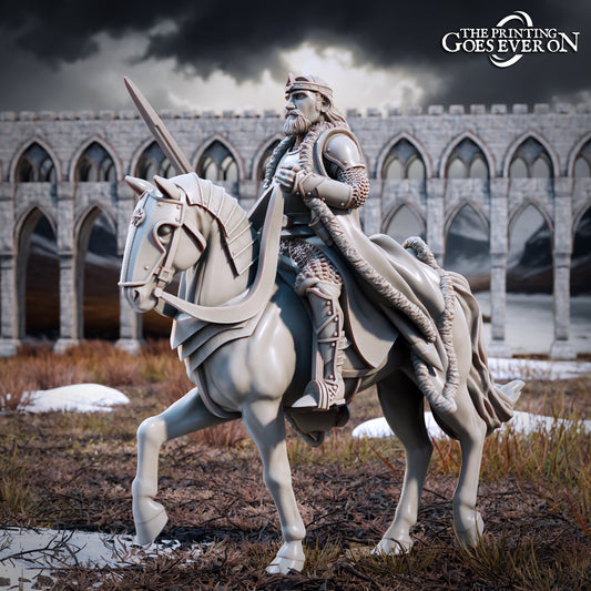 Foto del producto Tabletop 28mm The Printing Goes Ever On (TPGEO) 0: Rey Arvelon - A caballo y a pie: Valiente líder de los hombres del norte
