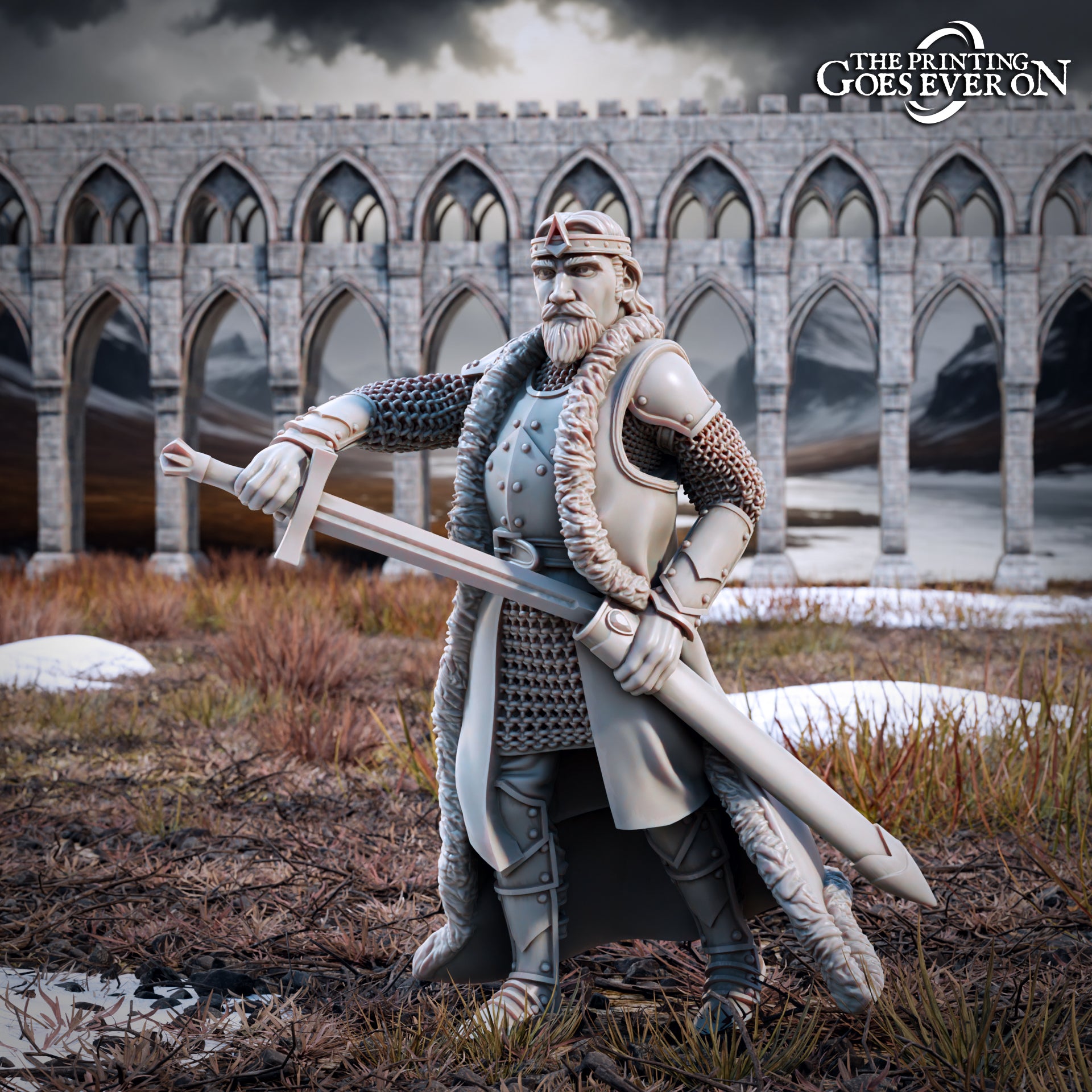 Foto del producto Tabletop 28mm The Printing Goes Ever On (TPGEO) 0: Rey Arvelon - A caballo y a pie: Valiente líder de los hombres del norte