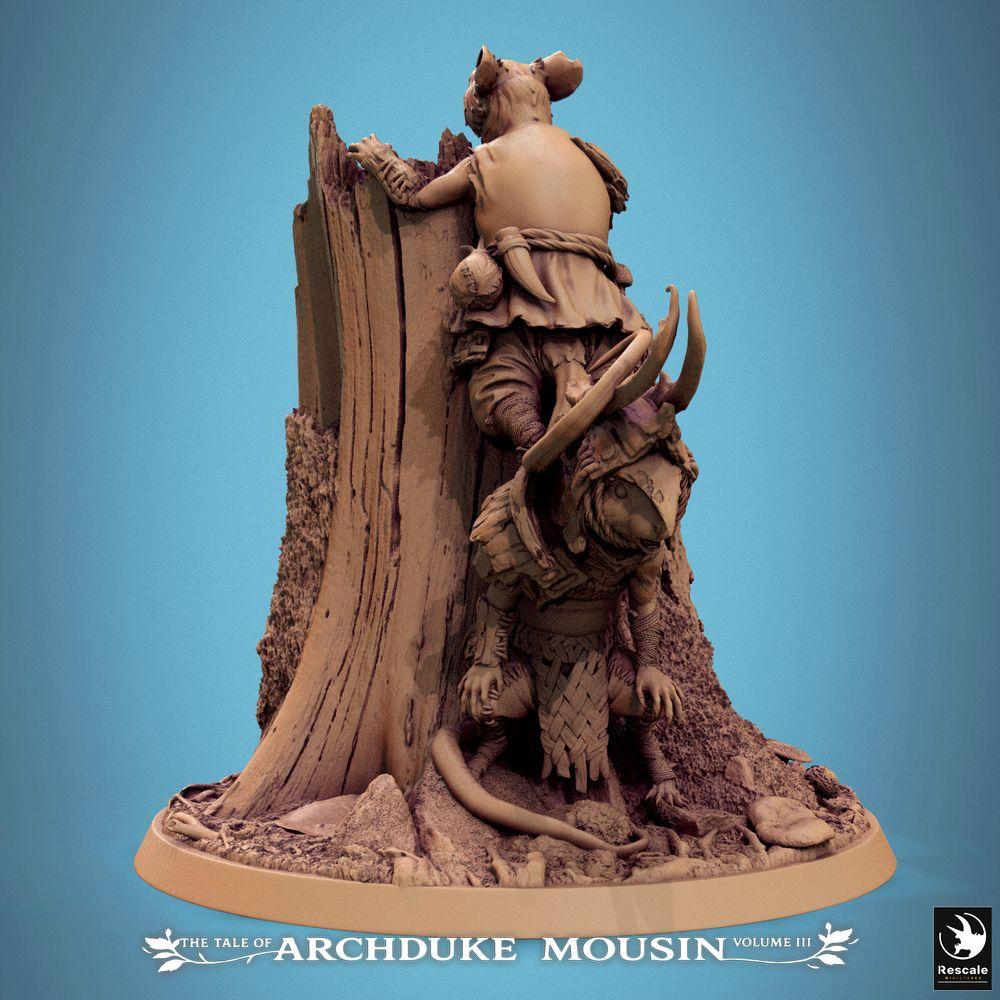 Foto del producto Tabletop 28mm Lord of the Print (LotP) 0: Miniatura de Tabletop: Guerrero Rattling y Pícaro Ratón en tocón de árbol - Explorador/Ranger, armadura de placas, cuerda de escalada, base de diorama (25_07_Q9)