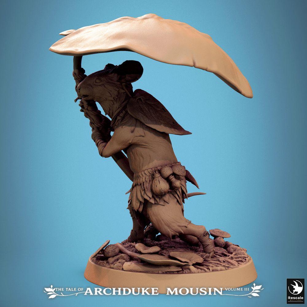 Foto del producto Tabletop 28mm Lord of the Print (LotP) 1: Miniatura de Tabletop: Guerreros ratón de los Folk del Bosque, exploradores y guerreros hongo con escudo de hongo y maza de tallo de hongo (25_07_Q25)