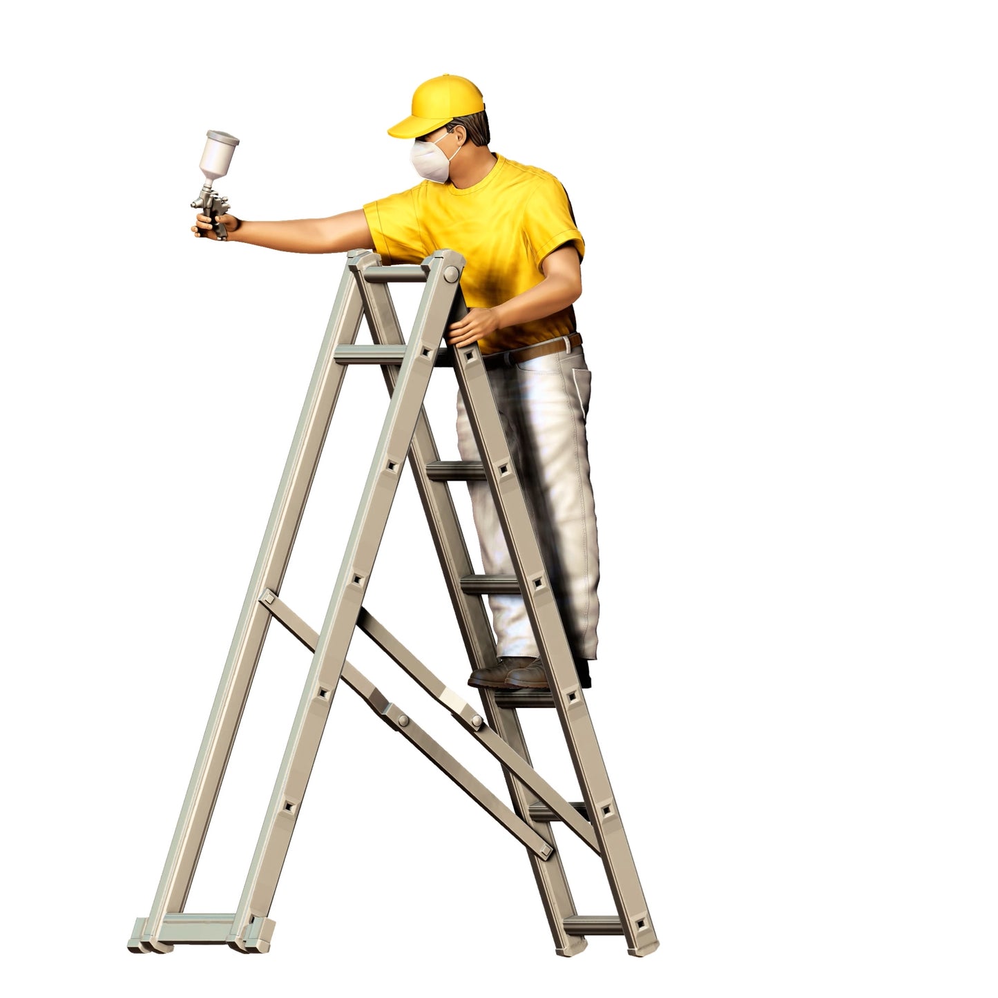 Produktfoto 0: Maler/ Lackierer mit Spraypistole - Handwerker auf Leiter
