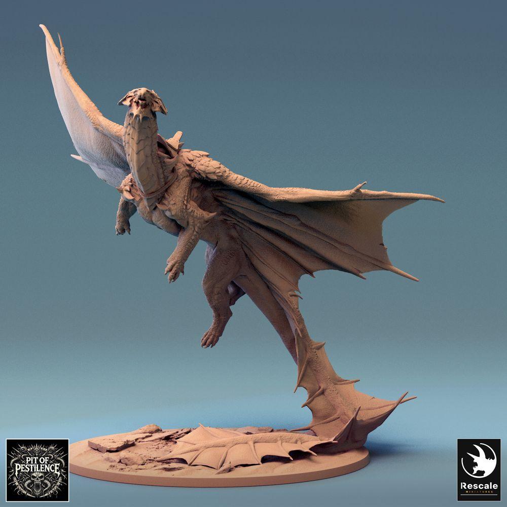 Foto del producto Tabletop 28mm Lord of the Print (LotP) 0: Miniatura de fantasía: Jinete de dragón sobre wyvern - Dragón de bronce en ascenso, Caballero del Caos Boss/Héroe, Caballería aérea para Wargame/Skirmish (24_08_A3)