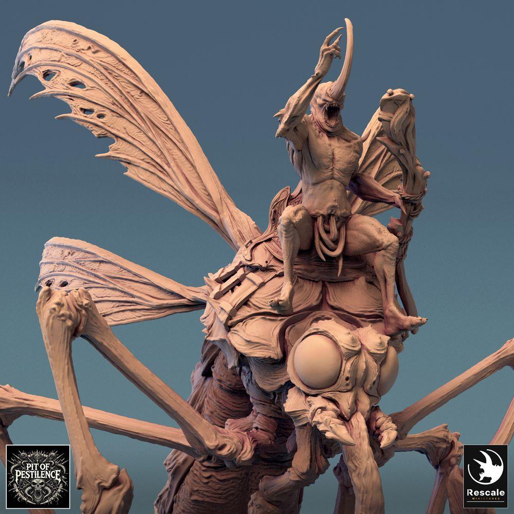 Foto del producto Tabletop 28mm Lord of the Print (LotP) 0: Miniatura de tabletop: Jinete demoníaco sobre mosquito gigante, jinete de mosquito, jinete de bestia bárbara, caballería monstruosa, señor de los enjambres (24_08_E7)