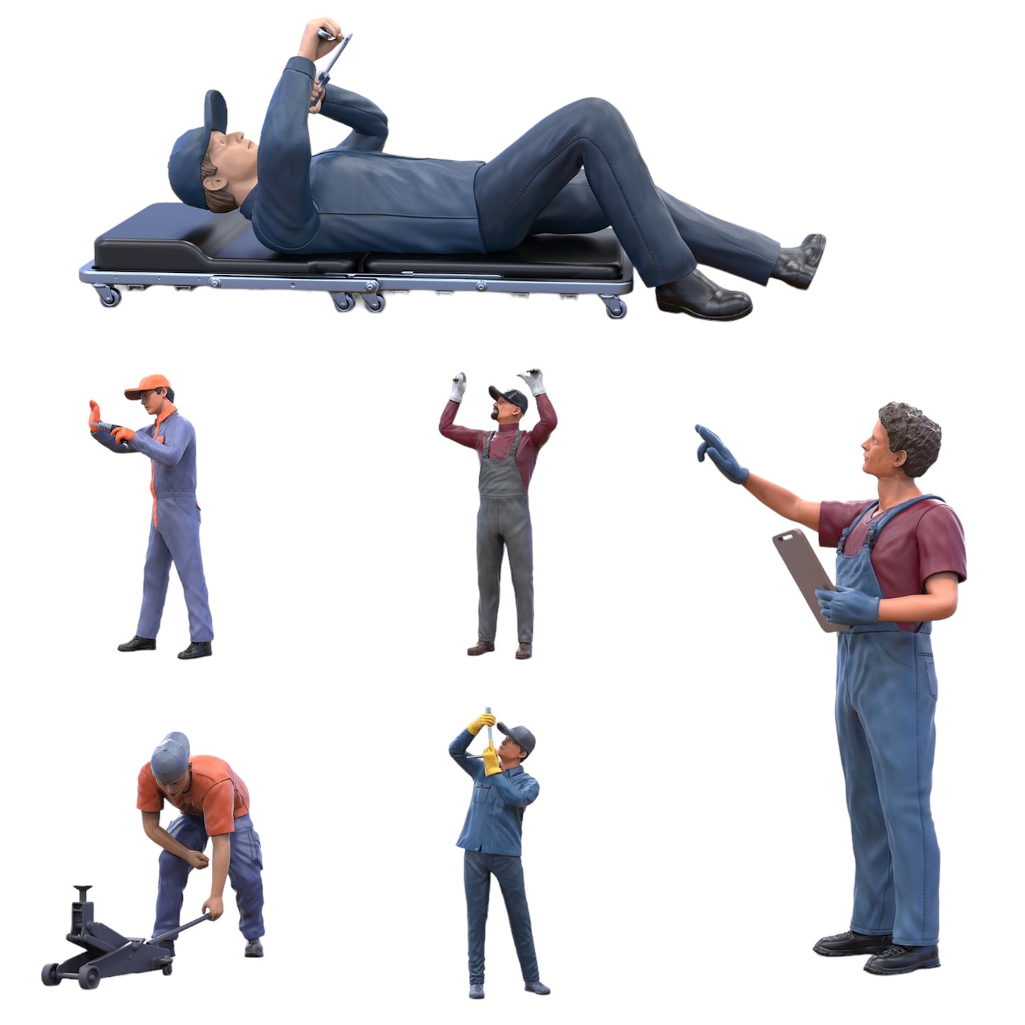 Foto del producto Diorama y modelo de figura en miniatura: Set de mecánicos, 6 figuras