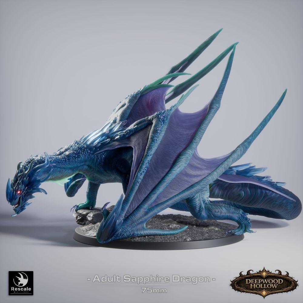 Foto del producto Tabletop 28mm Lord of the Print (LotP) 5: Tabletop Miniatura: Saphirdrache (Sapphire Dragon, adulto), Kristalldrache, Dragón de gema, Dragón grande, monstruo jefe, listo para saltar, ataque de aliento (26_03_C1)