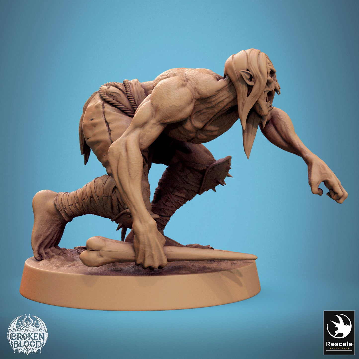 Foto del producto Tabletop 28mm Lord of the Print (LotP) 1: Miniatura de fantasía: Ghoul salvaje, acechante y reptante, bestia del hambre con largas garras, jefe de mazmorras y oponente de escaramuza (24_11_B11)