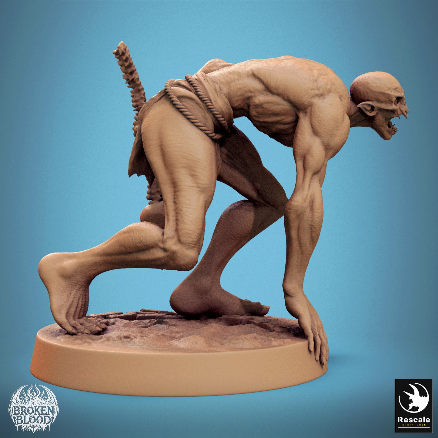 Foto del producto Tabletop 28mm Lord of the Print (LotP) 1: Miniatura de Tabletop: Ghul, Monstruo de la Cripta - ataque hacia adelante agachado, gritando, con un garrote de huesos de columna vertebral y cráneo (24_11_B17)
