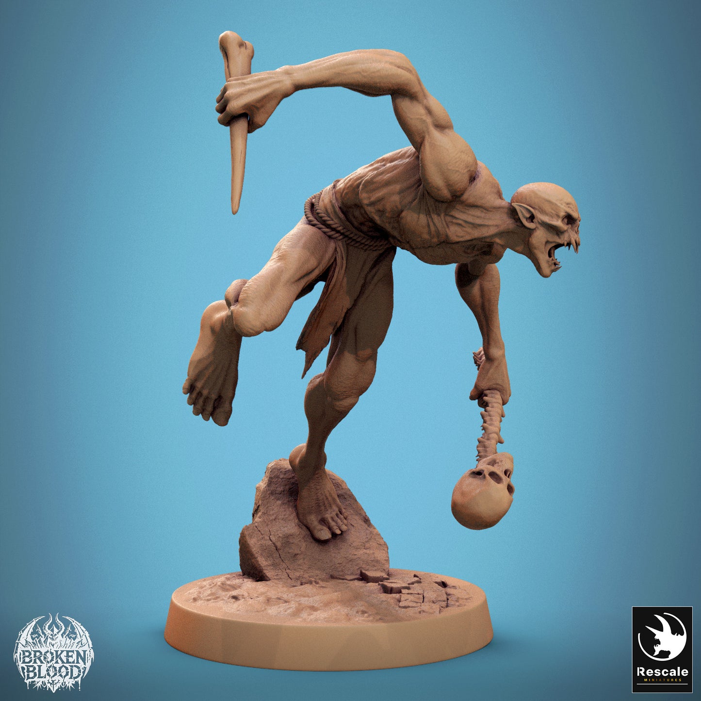 Foto del producto Tabletop 28mm Lord of the Print (LotP) 1: Miniatura de Tabletop: Ghoul Salvaje en Salto (Savage Ghoul) - asesino no muerto y cazador emboscador con daga, cráneo y columna vertebral (24_11_B19)