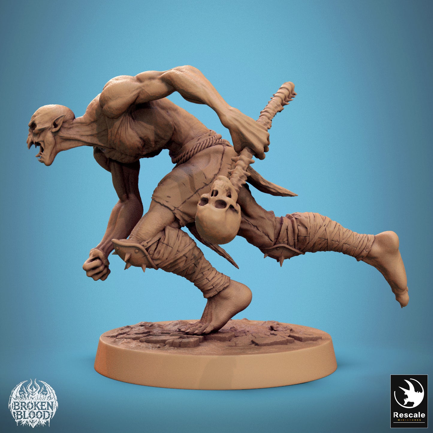Foto del producto Tabletop 28mm Lord of the Print (LotP) 1: Miniatura de Tabletop: Berserker Ghoul Salvaje, matón no muerto con maza de cráneo, en carga (24_11_B29)