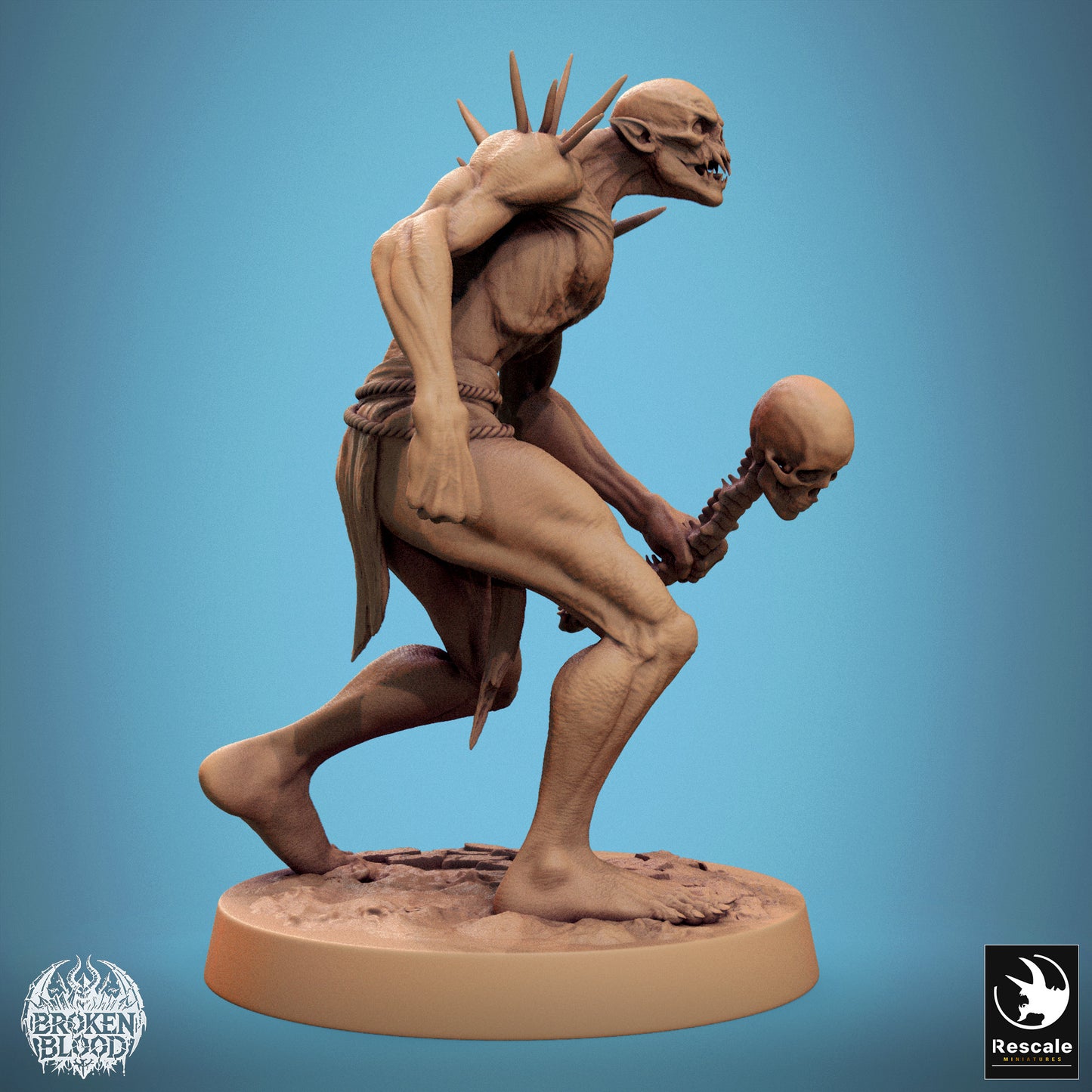 Foto del producto Tabletop 28mm Lord of the Print (LotP) 1: Miniatura de Tabletop: Campeón Ghoul Salvaje, monstruo demoníaco, jefe monstruo y combatiente cuerpo a cuerpo con maza de cráneo y espinas óseas (24_11_B35)