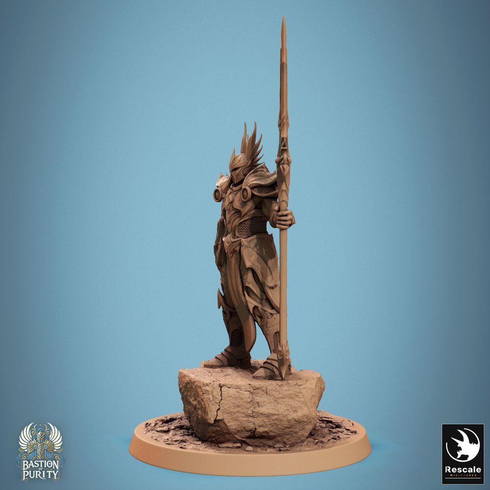 Foto del producto Tabletop 28mm Lord of the Print (LotP) 0: Miniatura de Tabletop: Sentinel of Aetherium (Guardián de Aetherium) - Comandante Guardián con lanza, guerrero de élite, lanceros, caballero/paladín (24_09_D4)