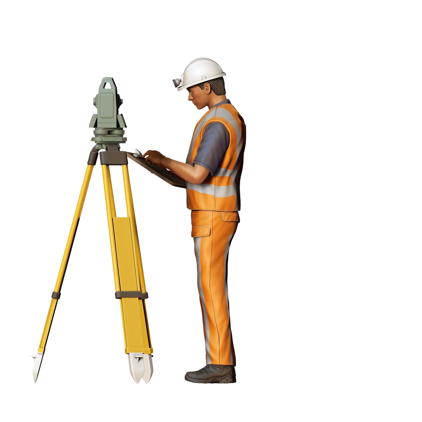 Foto del producto 0: Trabajador de la construcción con trípode: Agrimensor en el sitio de construcción