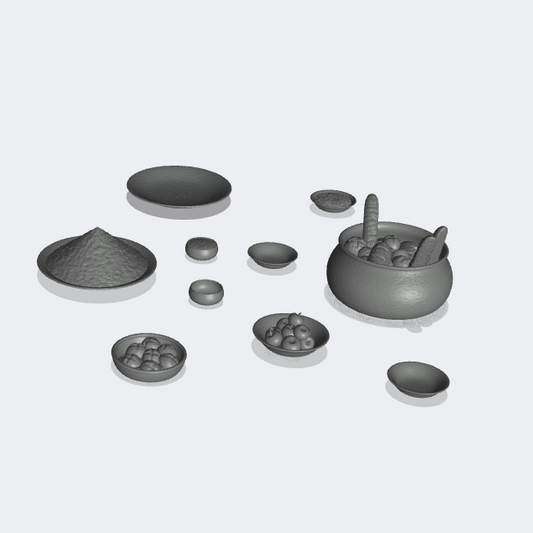 Foto del producto Miniatura Muebles, Decoración Diorama y Modelismo 0: A la mesa: 10 platos y cuencos con pan, grano y fruta