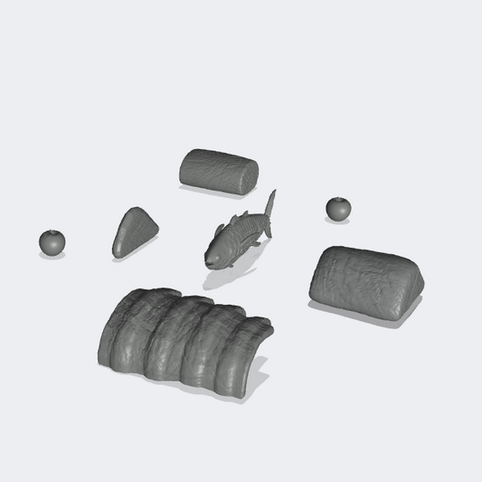 Foto del producto Miniatura Muebles, Decoración Diorama y Modelismo 0: En la cocina: Comida - 2 manzanas, 3 trozos de carne, atún