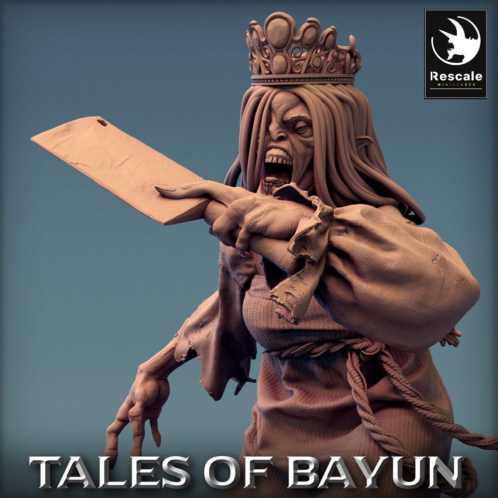 Produktfoto Tabletop 28mm Lord of the Print (LotP) 0: Fantasy Figur: Kikimora Princess Guard - Untote Königin, verfluchte Hexe, Banshee mit Fleischerbeil (24_01_F1)