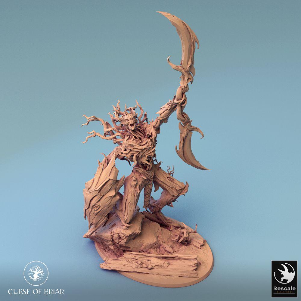 Foto del producto Tabletop 28mm Lord of the Print (LotP) 0: Figura de fantasía: Dornenwächter - Guerrero espíritu del bosque con hoz y escudo, monstruo vegetal, criatura de raíces (24_07_C4)