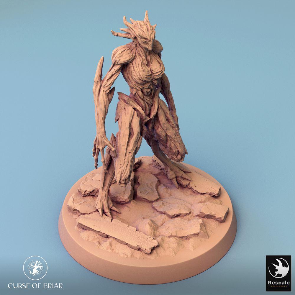 Produktfoto Tabletop 28mm Lord of the Print (LotP) 0: Tabletop Miniatur: Woodfey Waldgolem, Baumkreatur, Dornenwächter mit Dornklinge und Borkenschild (24_07_A17)