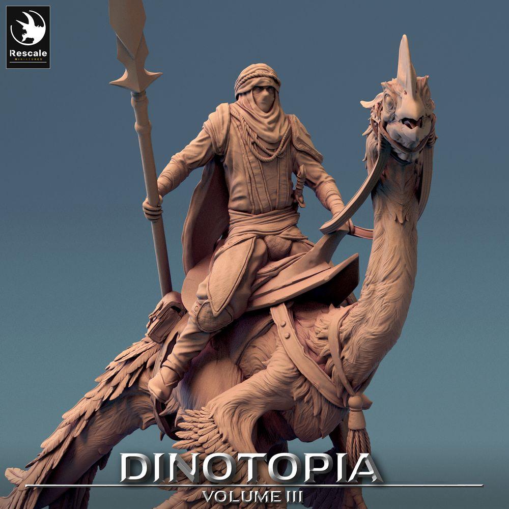 Foto del producto Tabletop 28mm Lord of the Print (LotP) 0: Miniatura de Tabletop: Jinete de Raptor sobre Oviraptor, Caballero del Desierto con lanza, Jinete de Raptor (24_06_D7)