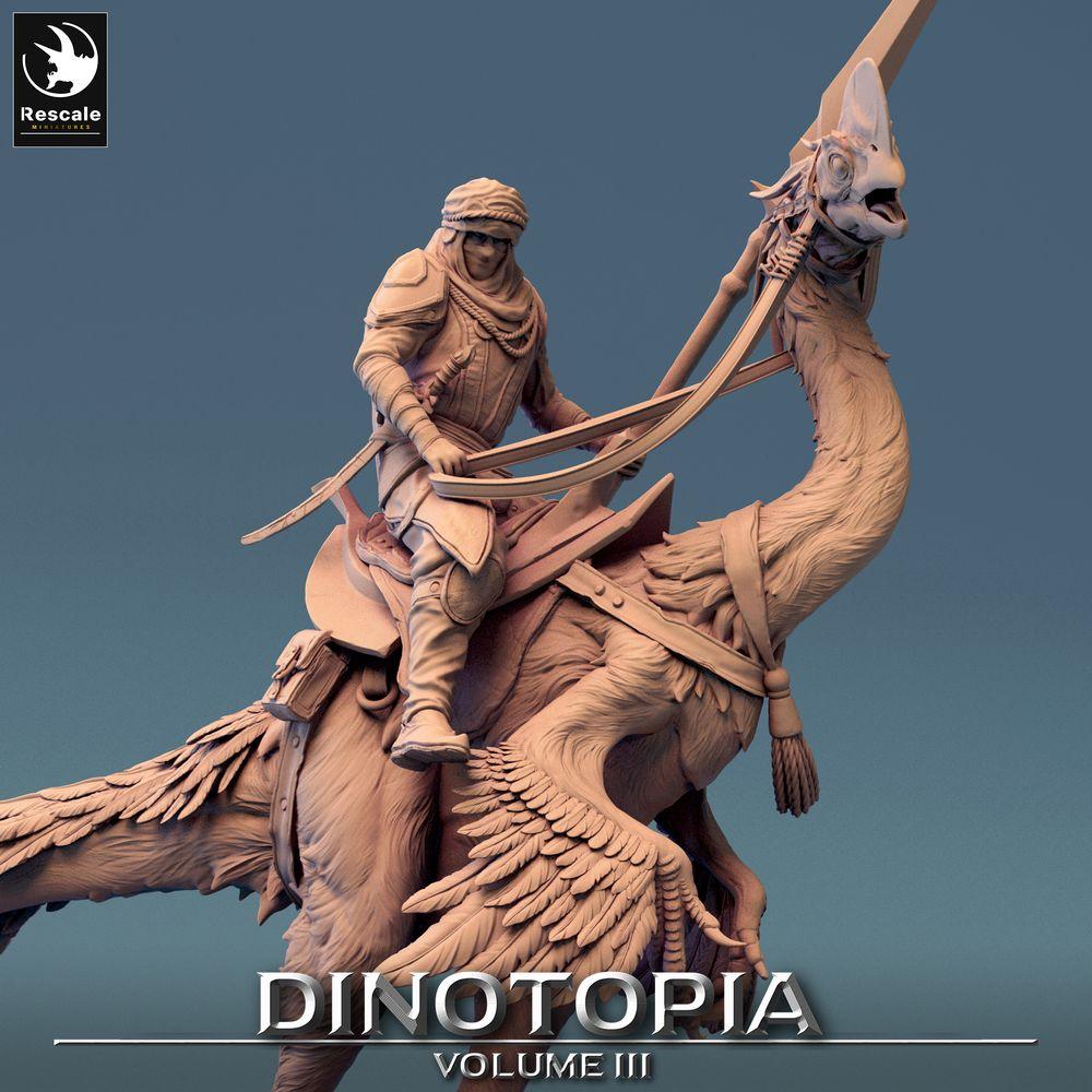 Foto del producto Tabletop 28mm Lord of the Print (LotP) 0: Miniatura de fantasía: Jinete nómada sobre Oviraptor, jinete de raptor con lanza (24_06_D8)