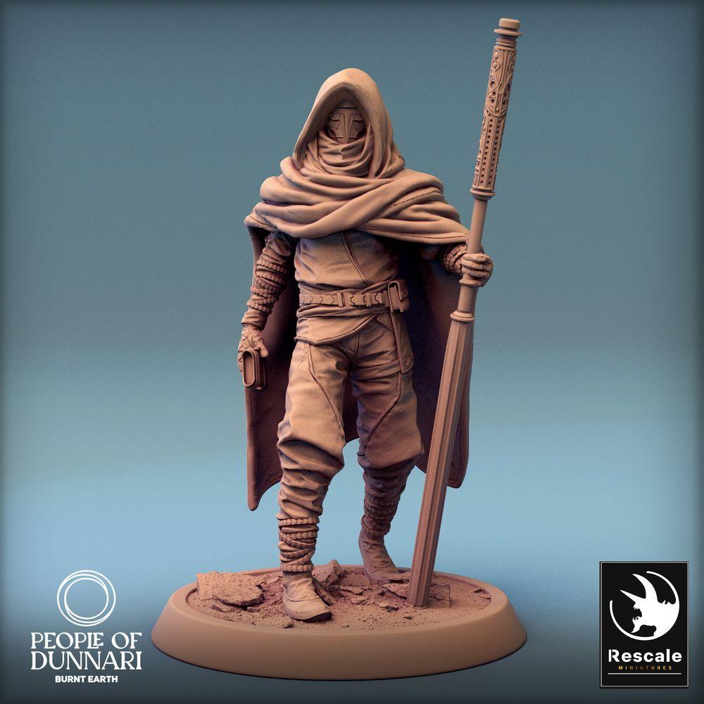 Foto del producto Tabletop 28mm Lord of the Print (LotP) 0: Miniatura de Tabletop: Mago del desierto Sandweaver, místico nómada con bastón y libro de rituales, oráculo/ sacerdote rúnico (24_03_H5)