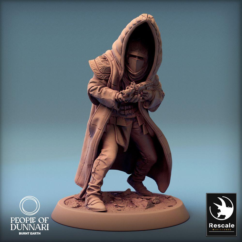 Foto del producto Tabletop 28mm Lord of the Print (LotP) 0: Figura de Sci‑Fi: Dunnari Razan Guardián de Tormenta de Arena - Asesino, Infiltrador, Tirador con Pistola (24_03_H9)