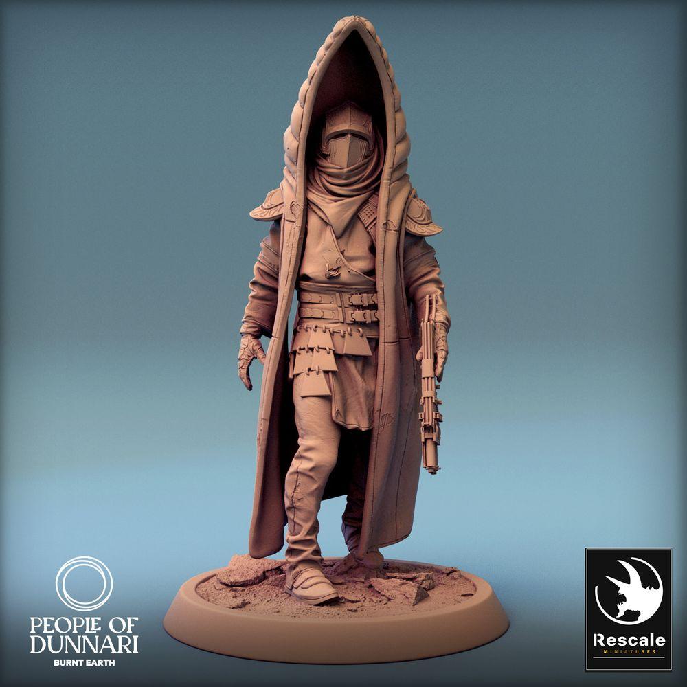 Foto del producto Tabletop 28mm Lord of the Print (LotP) 0: Figura de Sci‑Fi: Dunnari Razan - Nómada del desierto con rifle, Ranger/Explorador, Cazador de recompensas, Francotirador (24_03_H10)