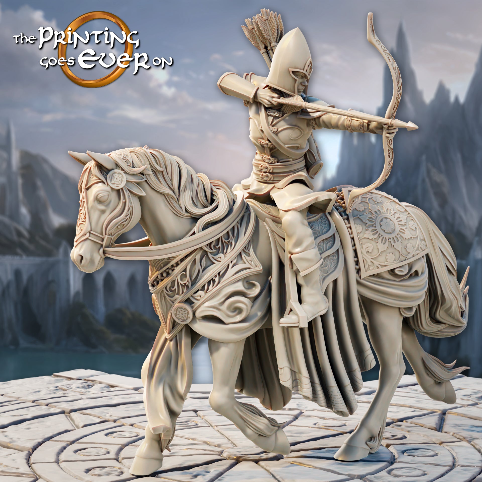 Foto del producto Tabletop 28mm The Printing Goes Ever On (TPGEO) 0: Jinete Elfo - 3 Guerreros del Pueblo Élfico a Caballo - Exploradores y Arqueros Montados