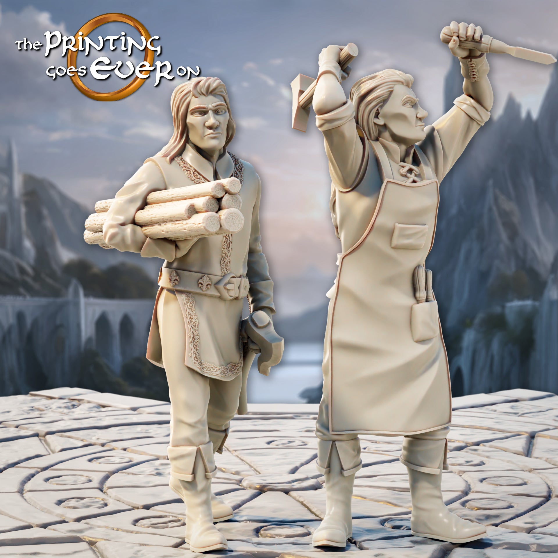Foto del producto Tabletop 28mm The Printing Goes Ever On (TPGEO) 0: Elfos Constructores de Barcos - 2 Artesanos del Pueblo Élfico - Trabajadores Elfos