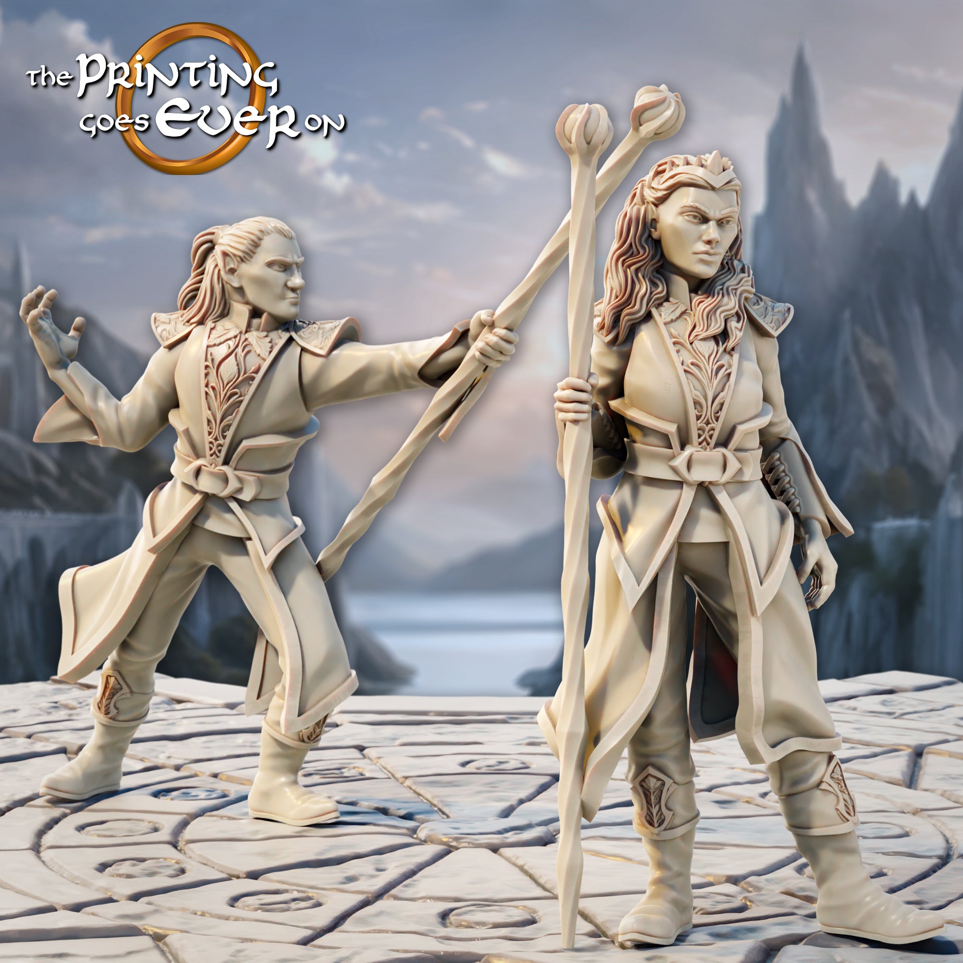 Foto del producto Tabletop 28mm The Printing Goes Ever On (TPGEO) 0: Mago Elfo - 2 Hechiceros del pueblo élfico - Invocador elemental