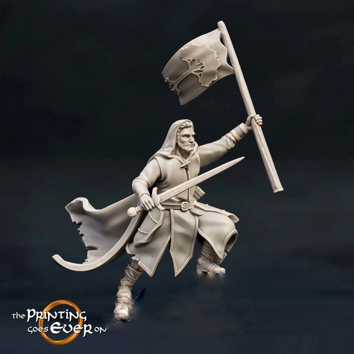 Produktfoto mittelalterliche historische Figur 75mm Scale The Printing Goes Ever On (TPGEO) 0: Mittelalterliche Ritter Figuren Ranger Standarte Waldläufer des Nordens