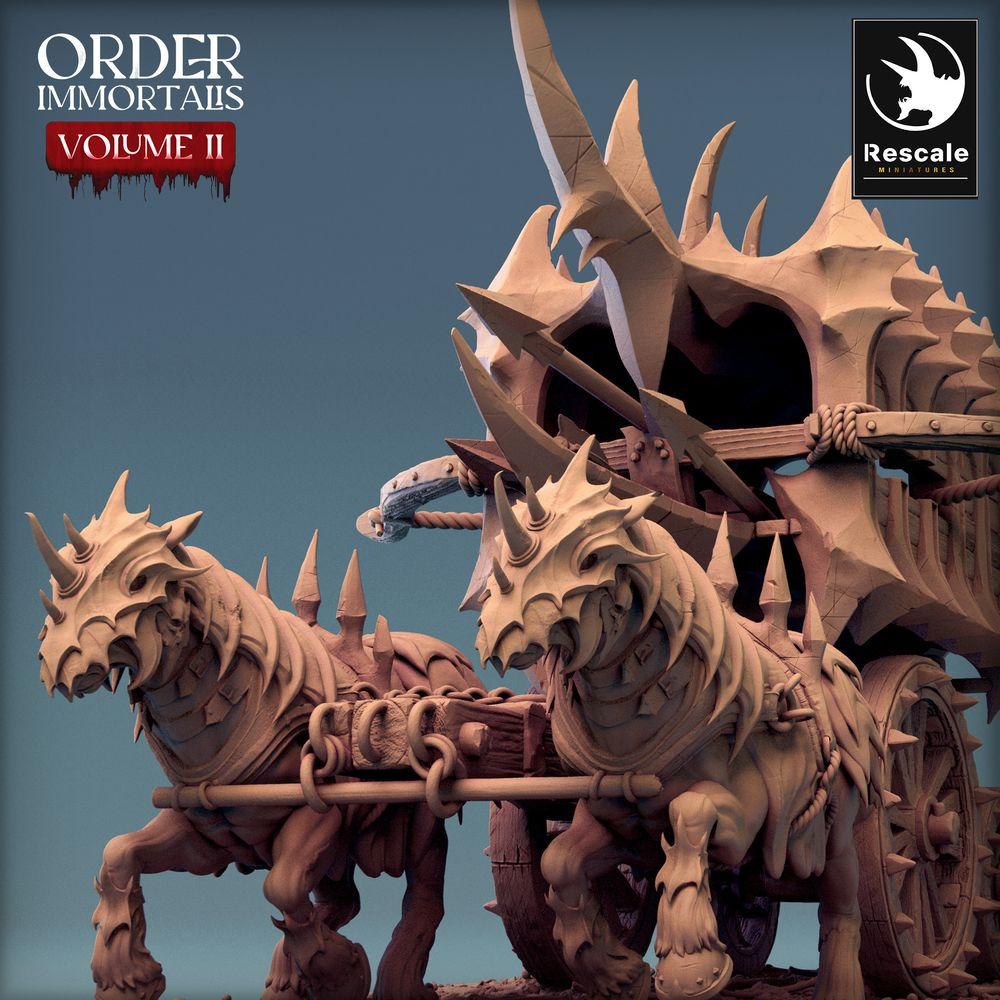 Produktfoto Tabletop 28mm Lord of the Print (LotP) 0: Tabletop Miniatur: Bestiengezogener Dämonen-Streitwagen mit Balliste, Kriegs- und Belagerungsmaschine, Käfigwagen - Scorpio Run (24_02_B1)