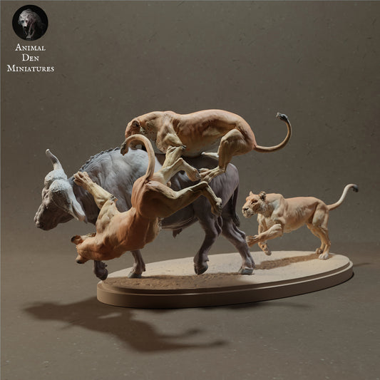 Foto del producto figura de animal diorama, modelismo: 0: leones cazando búfalo africano - animales de la sabana