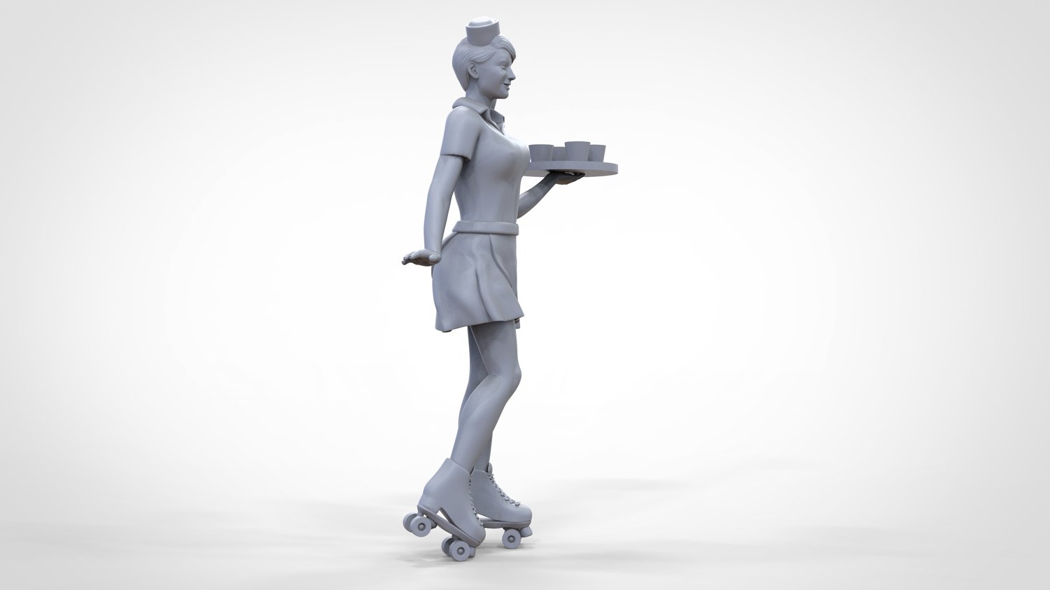 Foto del producto 0: Camarera sobre patines 1: Servicio con tablet trayendo bebidas