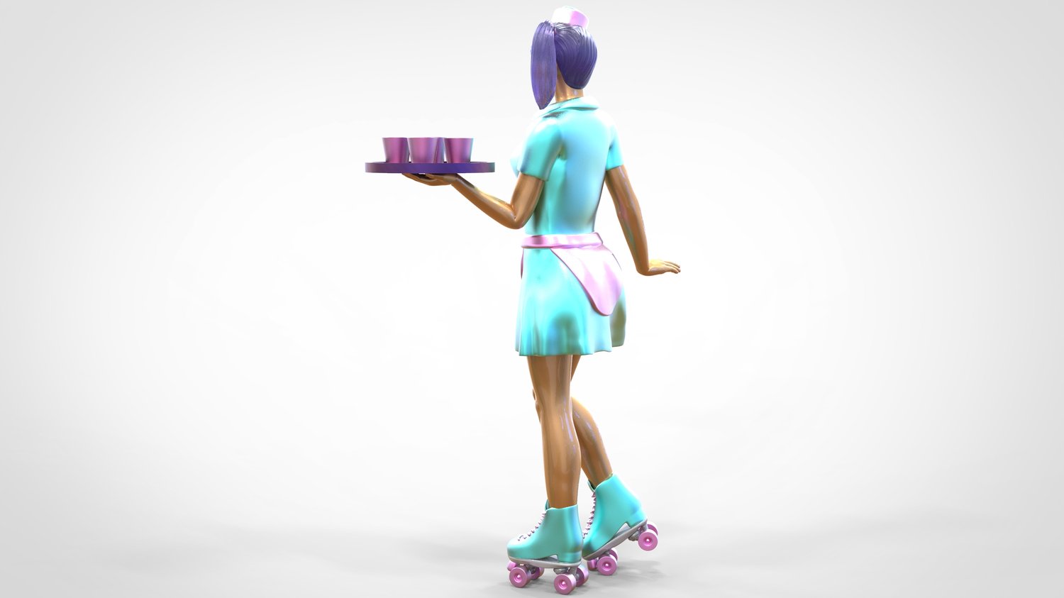 Foto del producto 0: Camarera sobre patines 1: Servicio con tablet trayendo bebidas