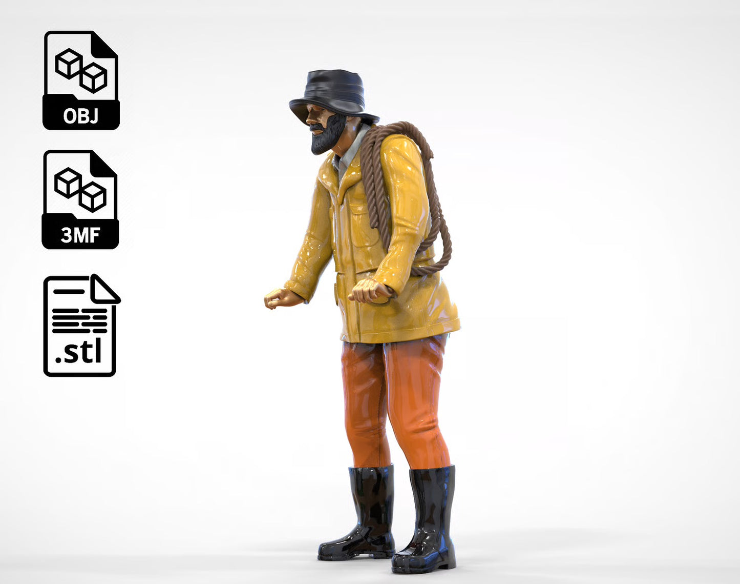 Diorama Modellbau Produktfoto 0: Seemann mit Seil – Figur in Regenjacke und Gummistiefel (Ref. Nr. 445)