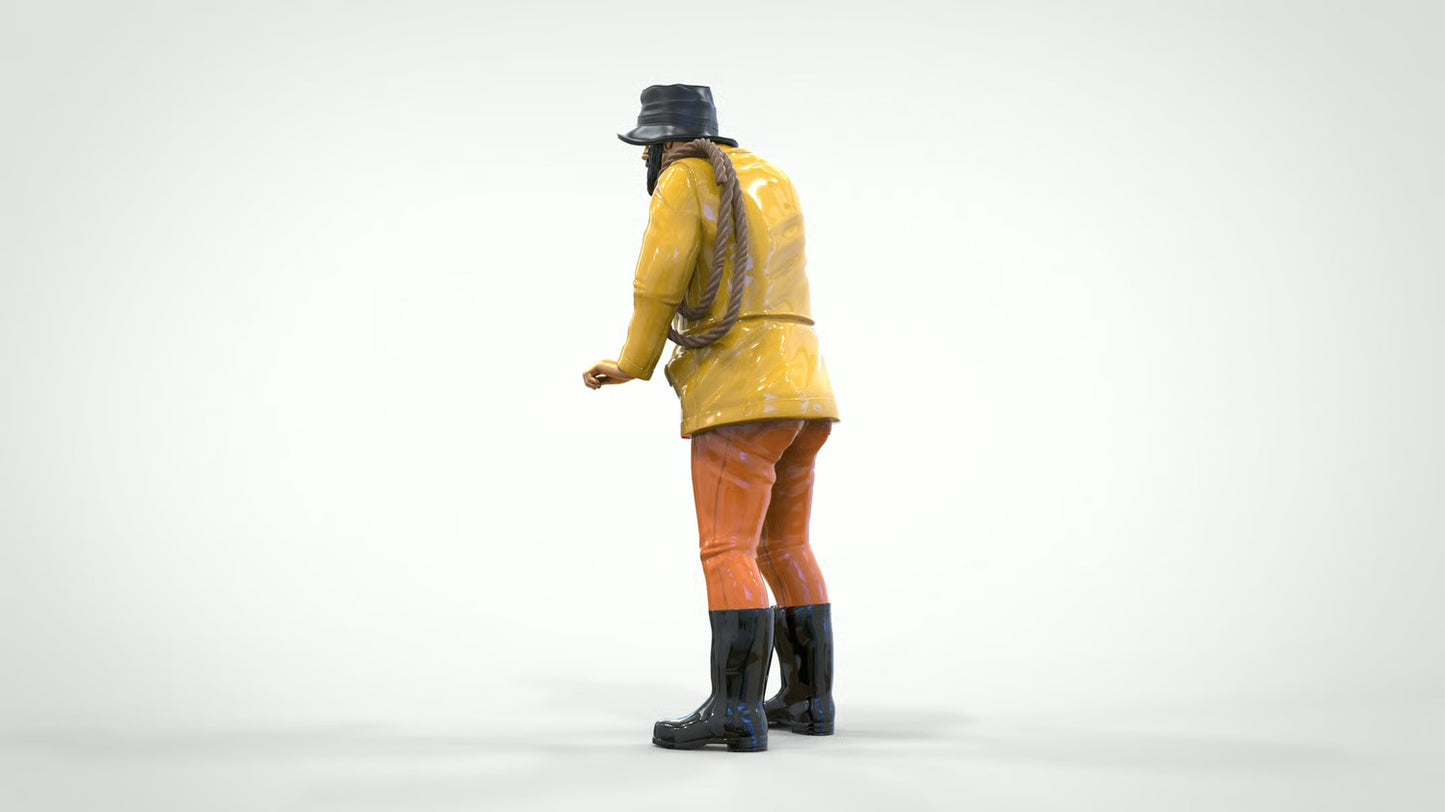 Diorama Modellbau Produktfoto 0: Seemann mit Seil – Figur in Regenjacke und Gummistiefel (Ref. Nr. 445)