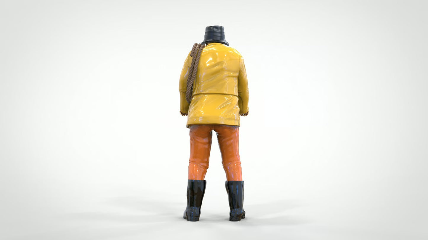 Diorama Modellbau Produktfoto 0: Seemann mit Seil – Figur in Regenjacke und Gummistiefel (Ref. Nr. 445)