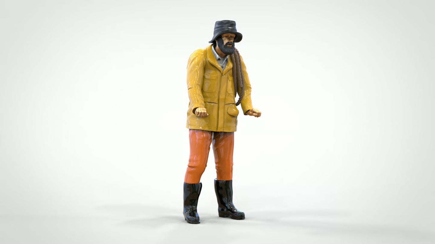 Diorama Modellbau Produktfoto 0: Seemann mit Seil – Figur in Regenjacke und Gummistiefel (Ref. Nr. 445)
